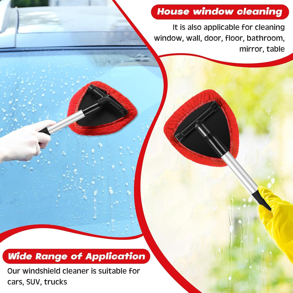 Potchen 8 Pcs Car Windshield Cleaner Tool Kit with Extendable Handle, Microfiber Towel Pads, Brush, Empty Spray Bottle for Auto Glass Wiper Suvs Rvs & Home Windows(Purple)