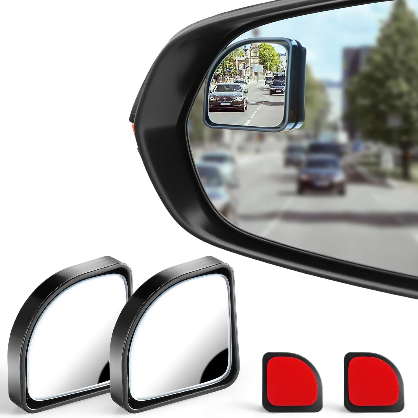 LivTee 2PCS Round Blind Spot Mirror, HD Glass and ABS Housing Convex Wide Angle Rearview Mirror with Adjustable Stick for Universal Car, Black