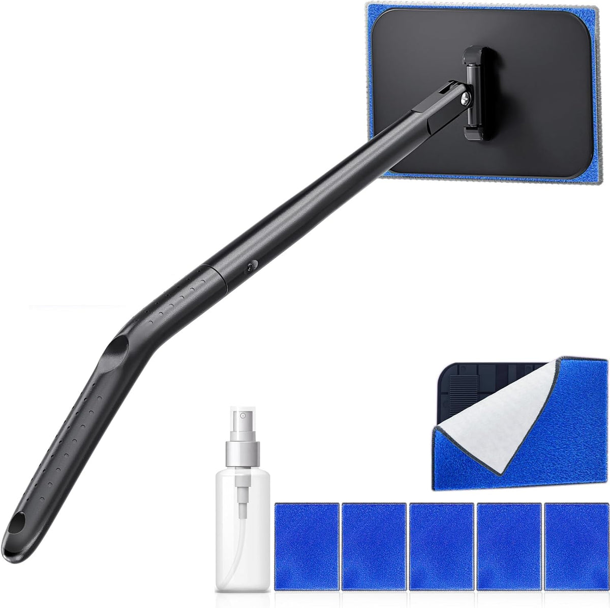 desin Car Windshield Cleaning Tool, Windshield Cleaner with 5 Washable and Reusable Microfiber Pads and Extendable Handle, for Auto Glass Wiper (Green)