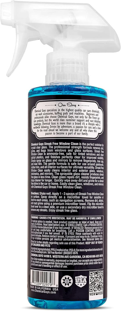 Chemical Guys Streak Free Glass and Window Cleaner - Works on Glass, Windows, Mirrors, and Screens, Ammonia-Free and Safe on Tinted Windows, for Cars, Trucks, SUVs, and Home Use - 16 oz