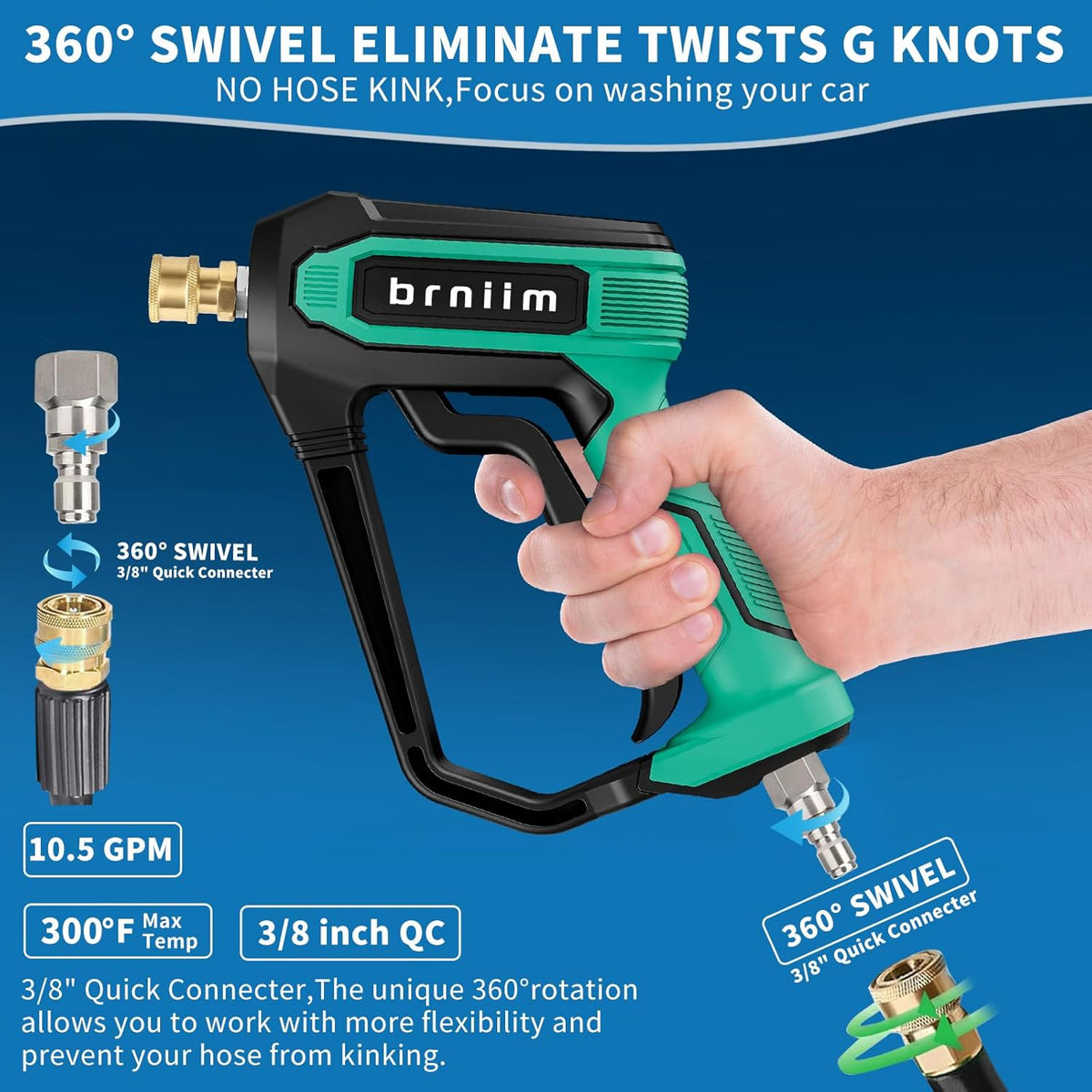 Pressure Washer Gun with Foam Cannon Car Wash Kit, Dual Channels-Foam/Water in 1s,1/4 Inch Quick Dual Connector Accessory for Car Wash Foam Gun & Pressure Washer Gun,with 5-Nozzle 3/8″ Swivel QC