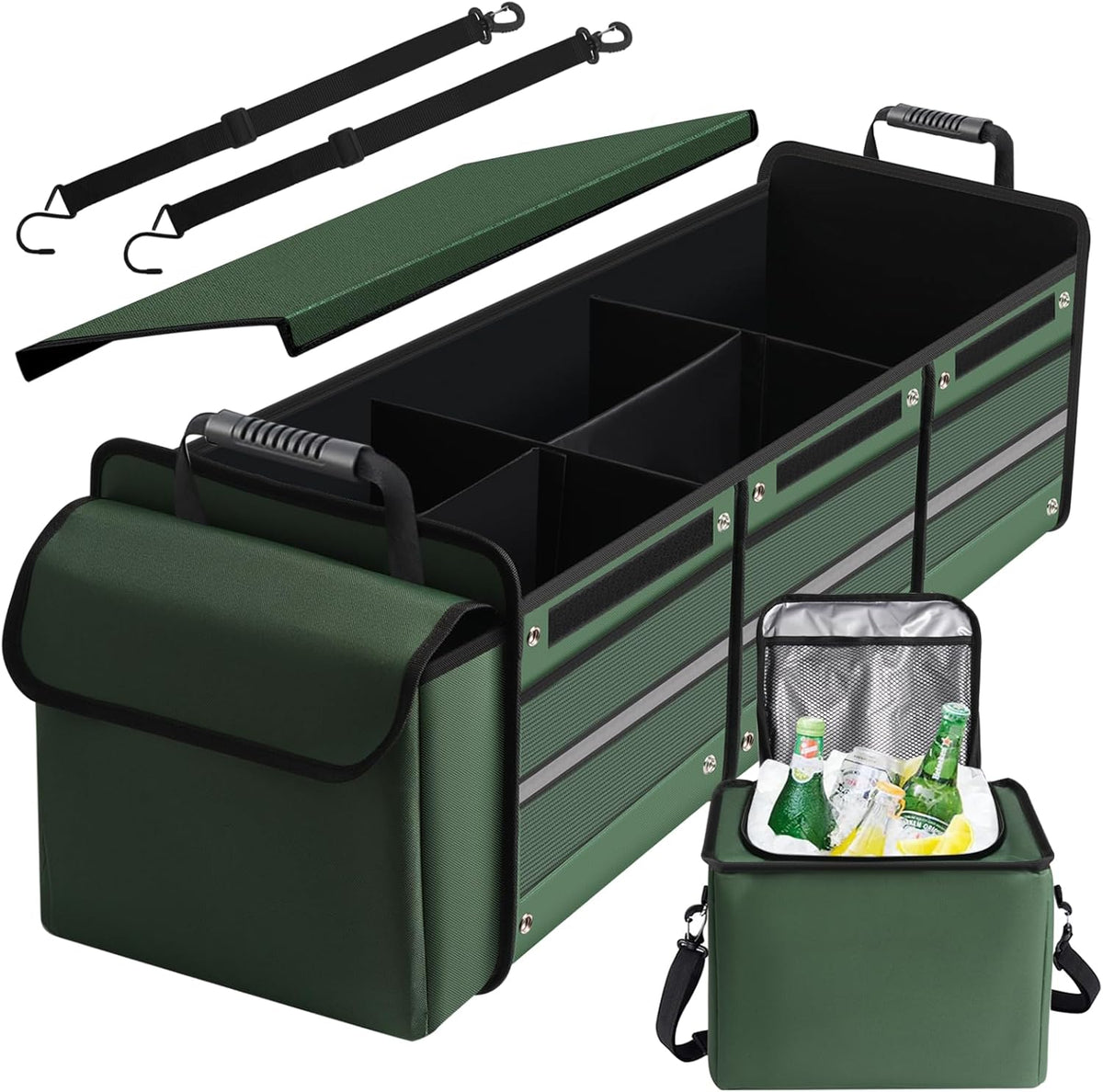 Car Trunk Organizer,Heavy Duty Collapsible 95 L Capacity Car Trunk Storage Organizer,Multi-Compartment Pockets, Adjustable Straps - Ideal for Travel, Camping, Shopping,Perfect for SUV, Truck, Sedan