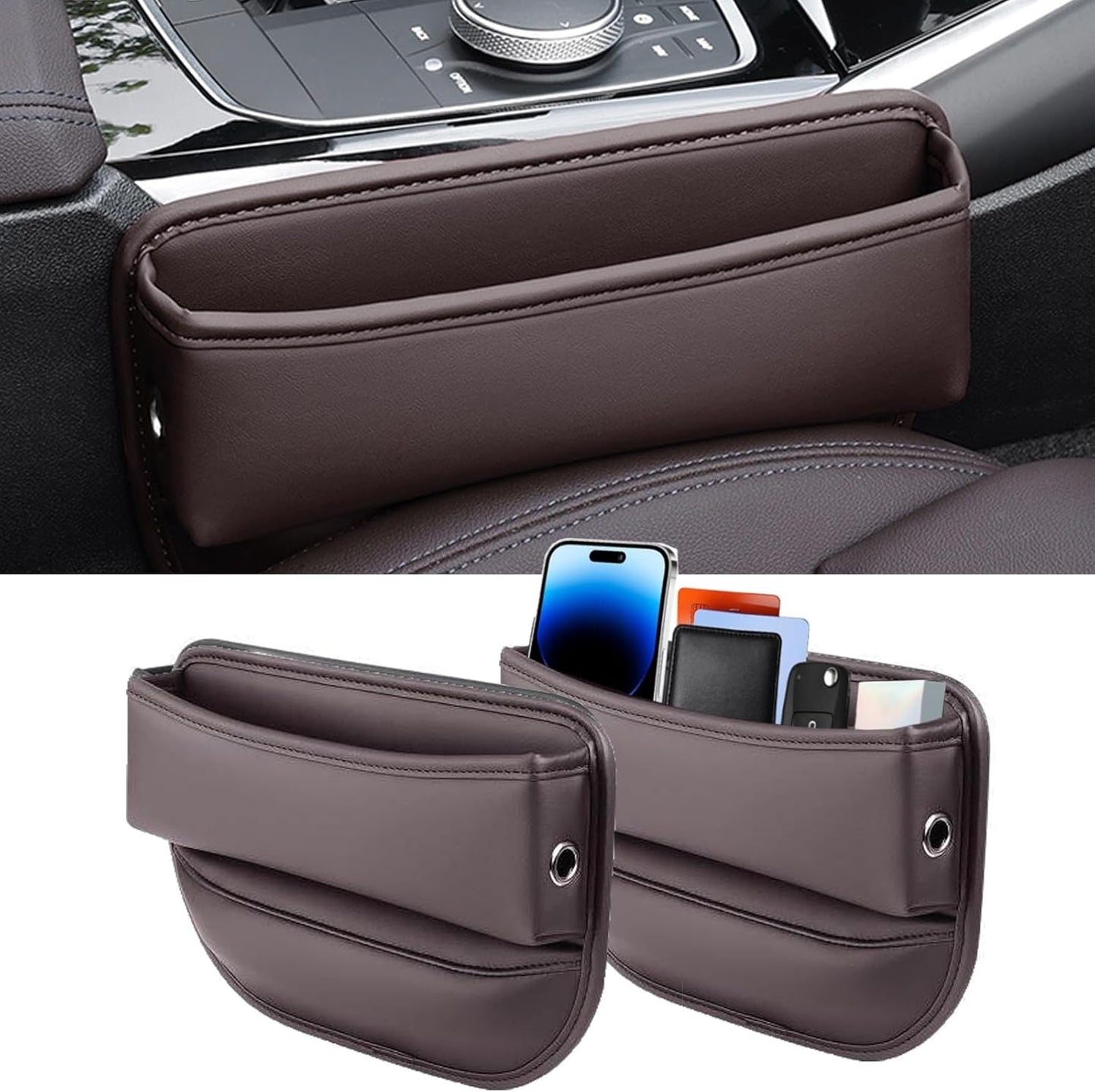 Car Seat Gap Filler 2 pack Car Gap Filler Seat Organizer Front Seat Leather Car Accessories for Women Men, Car Essentials for SUV Truck, Adjustable Seat Gap Filler Organizer (Black 2 pack)