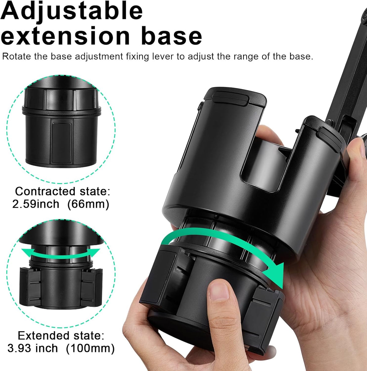 This Hill Car Cup Holder Expander 2-in-1 with Adjustable Base & 360° Rotating Phone Mount, Compatible with iPhone 17 Pro Max and Smartphones up to 4.13", Fits Large Bottles up to 3.78"