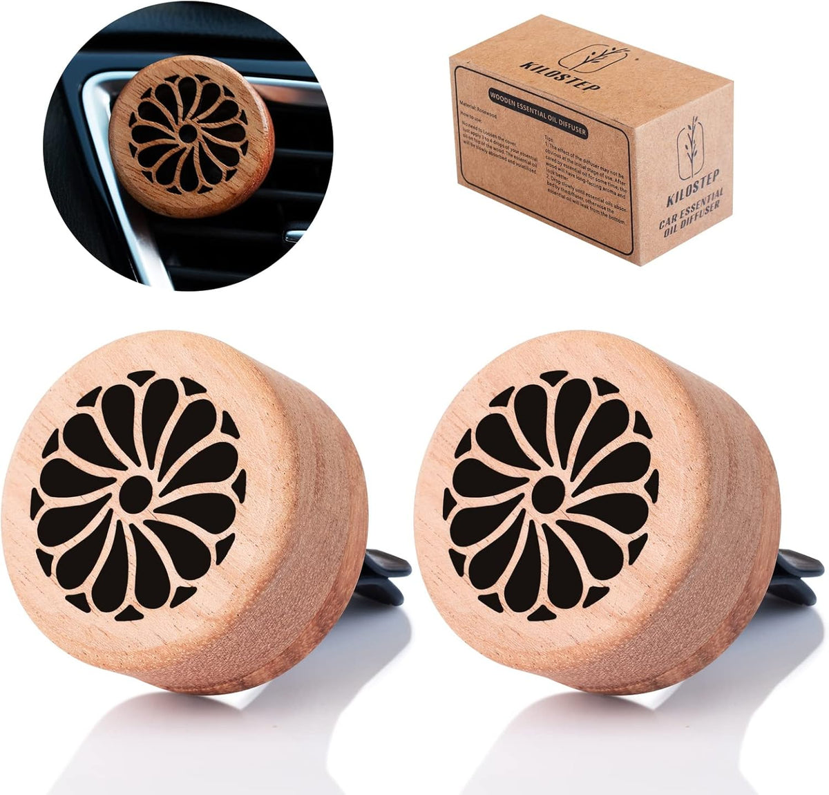 Essential Oil Car Diffuser, 2 PCS Car Aromatherapy Wood Diffuser with Vent Clip