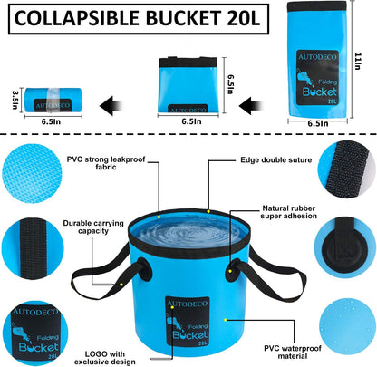 22Pcs Car Wash Cleaning Tools Kit Car Detailing Set with Blue Canvas Bag Collapsible Bucket Wash Mitt Sponge Towels Tire Brush Window Scraper Duster Complete Interior Car Care Kit