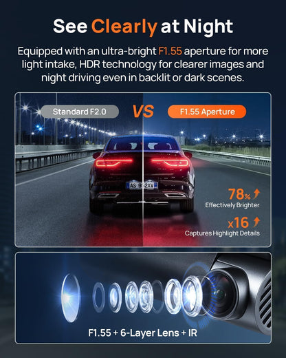 70mai 4K Dash Cam Front and Rear, Built in Wi-Fi 6 & GPS Car Camera, Super Night Vision, ADAS, 3'' IPS Screen, 24H Parking Mode, Time-Lapse, Loop Recording, with 128GB Card (A800SE)