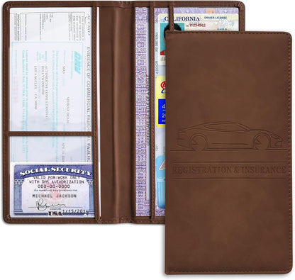 Car Registration and Insurance Holder, Registration and Insurance Card Holder, Auto Glove Box Organizer with Magnetic Shut, PU Leather Automobile Documents Wallet for Cards (Dark Green)