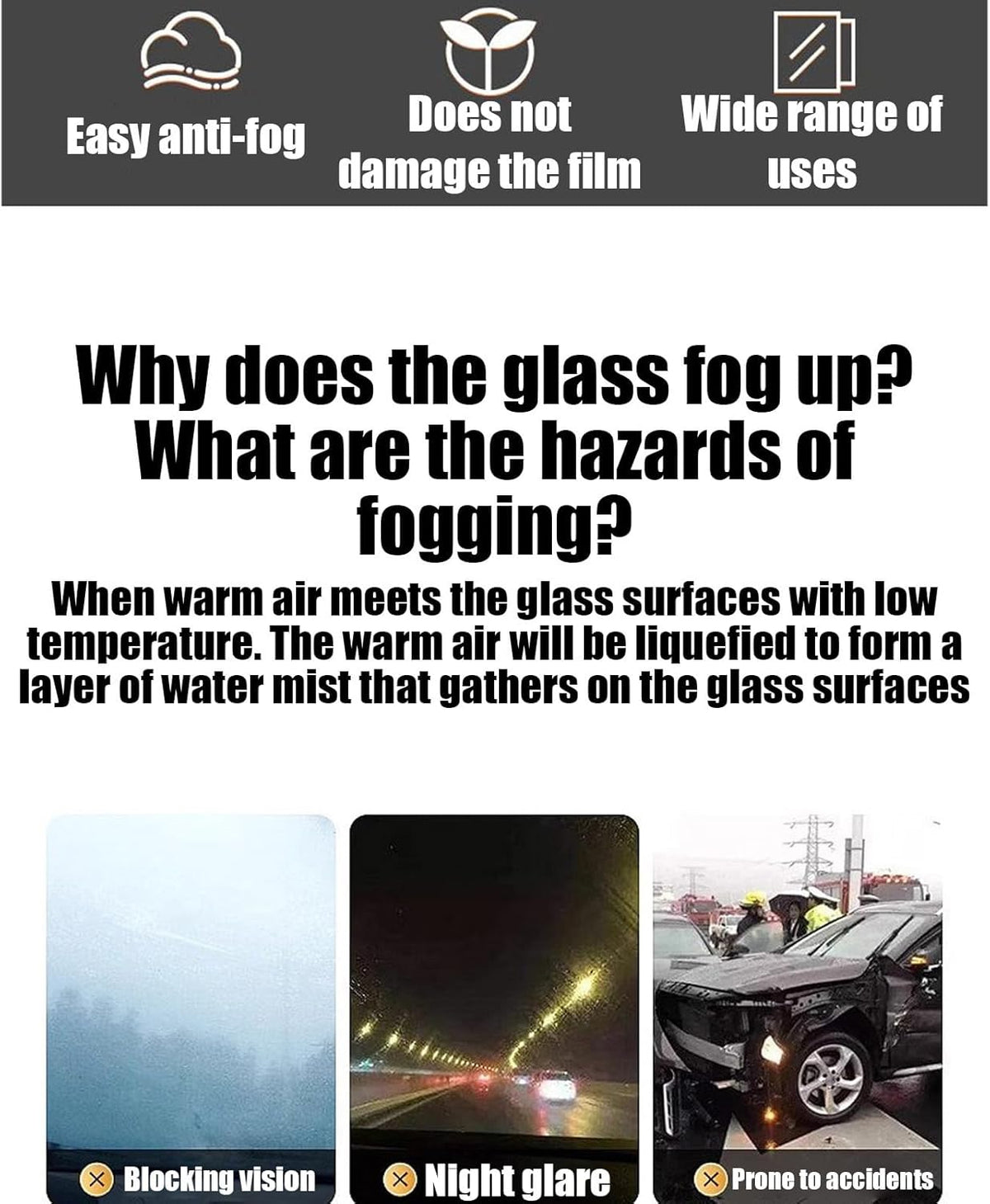 Windshield Defogger Spray – Anti Fog Glass Cleaner, Car Window | Fast-Acting Fog Prevention, Lens Solution, Interior Glass Coating, Improved Visibility for Daily Driving