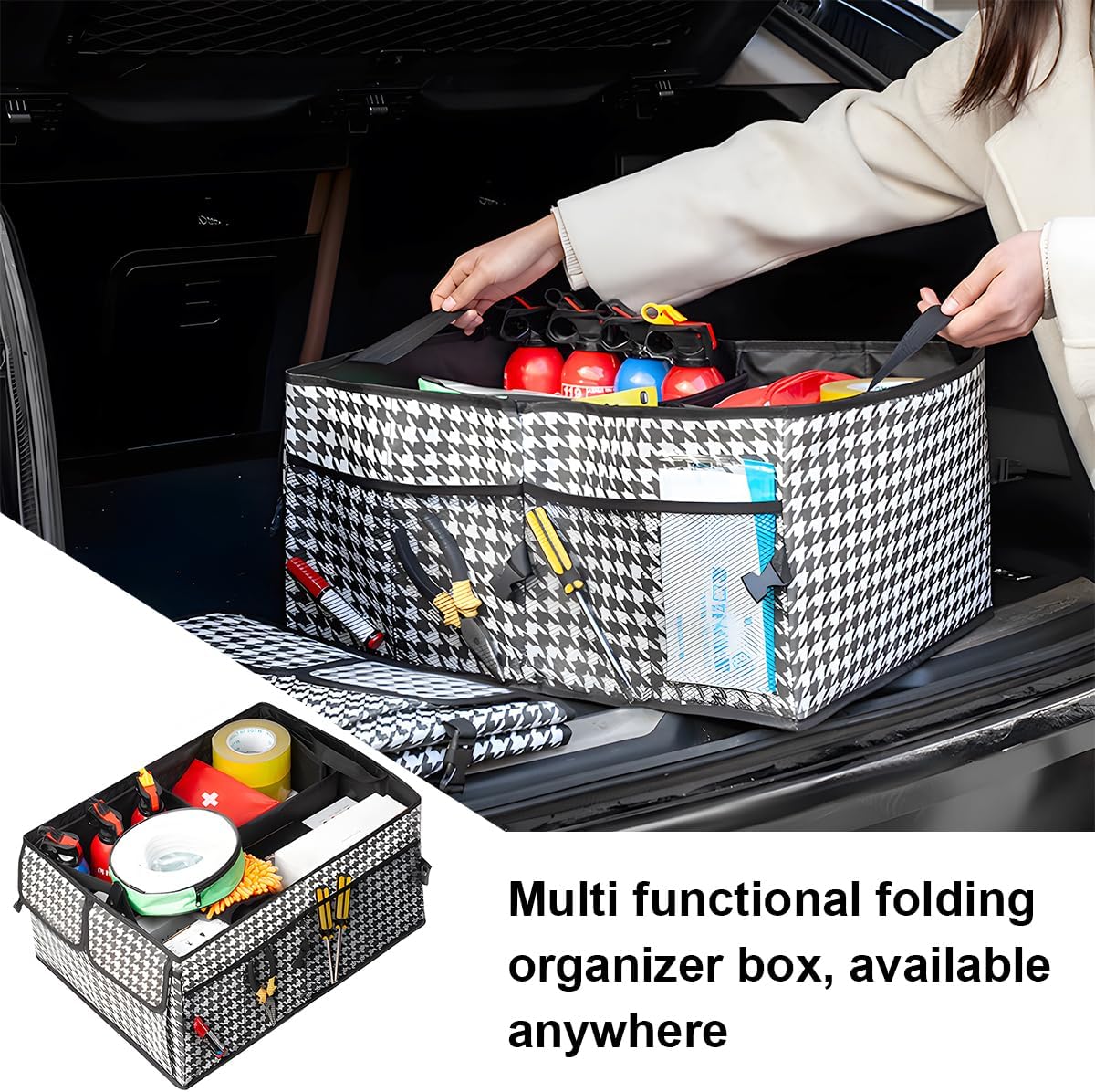Mandark Car Trunk Organizer, Collapsible Multi Compartment Vehicle Storage Box, Waterproof Adjustable Automotive Organization Container Accessories, Universal for SUV, Sedan, Truck (Black)