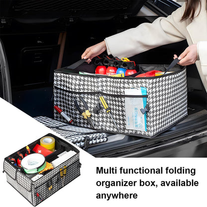 Mandark Car Trunk Organizer, Collapsible Multi Compartment Vehicle Storage Box, Waterproof Adjustable Automotive Organization Container Accessories, Universal for SUV, Sedan, Truck (Black)