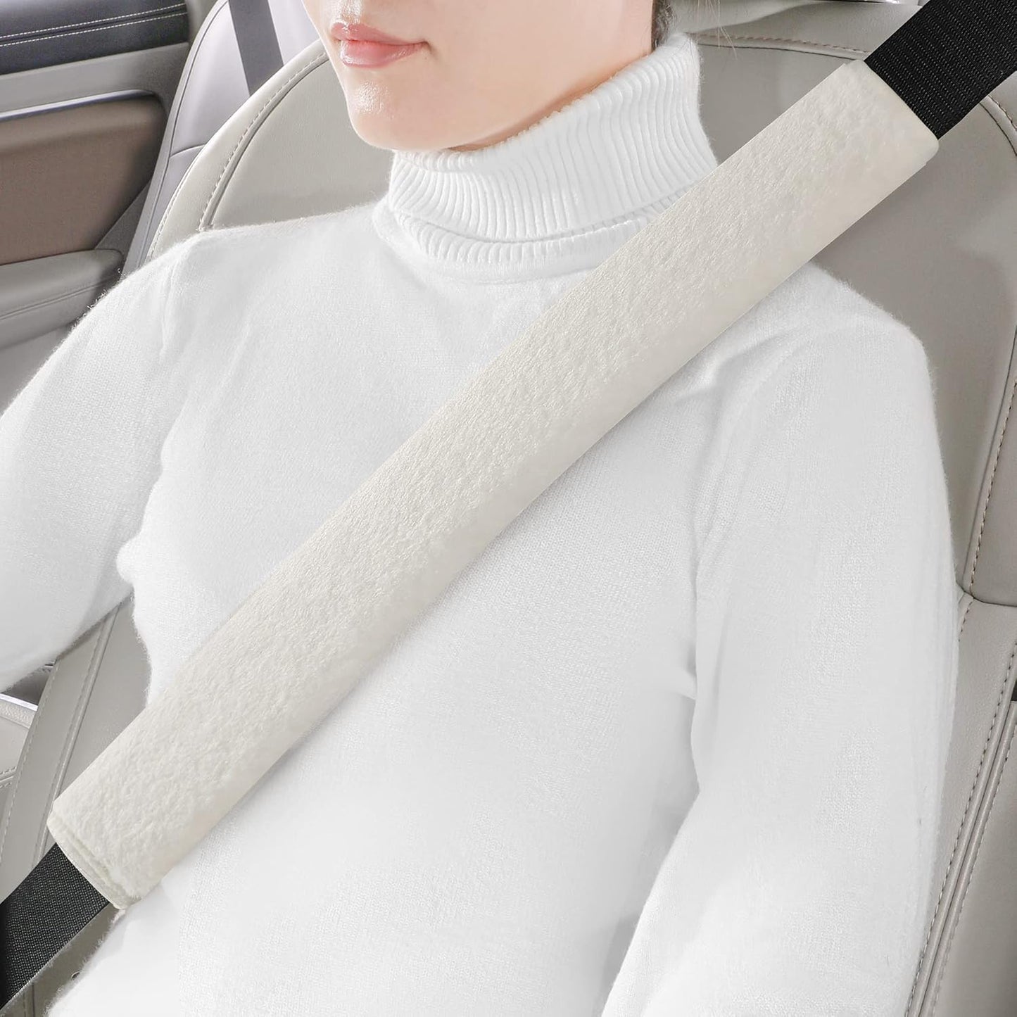 LACDL Extra Long Seatbelt Cover Super Soft Furry for Adults Kids Women & Men, Thick Plush Full Car Seat Belt Strap Cushion, Fluffy Shoulder Pad Protector, Auto Interior Accessories, 1pc, Black, 15.5in