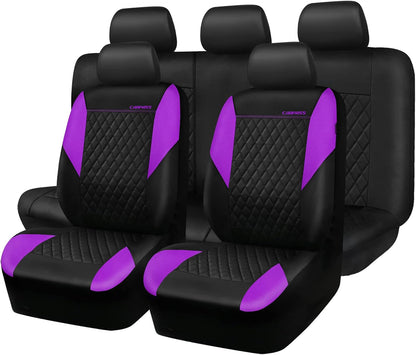 CAR PASS Quilting Leather Seat Cover Two Front Seats Only, Universal Fit Automotive Front Seat Covers Waterproof Deluxe PU Premium Vinyl Luxury for Cars Sedan Van SUV Airbag Compatible 2 Pieces,Black