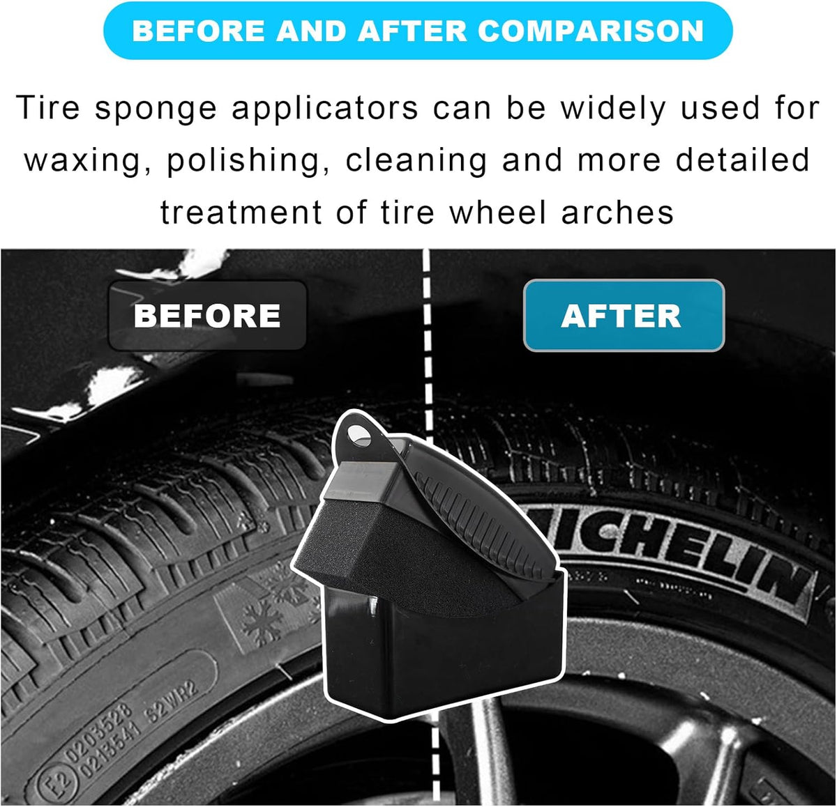 Augeny 2PCS Tire Dressing Applicator, Reusable Car Tire Shine Sponge Pad With Lid, Durable Foam Auto Wheel Detailing for Vehicle Waxing Polishing Cleaning (Gray)