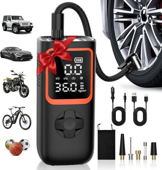 KOLTGOO Tire Inflator Portable Air Compressor - 150PSI Cordless Air Pump for Car Tires with Pressure Gauge & LED Light, 3X Faster Inflation Electric Air Compressor for Car Bikes, Motorcycle, Ball