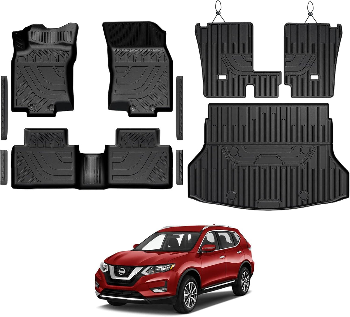 Floor Mats Set for Nissan Rogue 2026 2025 2024-2021 Accessories, Full Coverage All Weather Floor Mats Cargo Mat with Backrest Protectors & Door Sill Guards (Not for Sport)