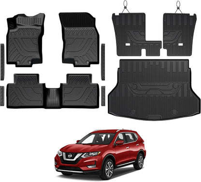 Floor Mats Set for Nissan Rogue 2026 2025 2024-2021 Accessories, Full Coverage All Weather Floor Mats Cargo Mat with Backrest Protectors & Door Sill Guards (Not for Sport)