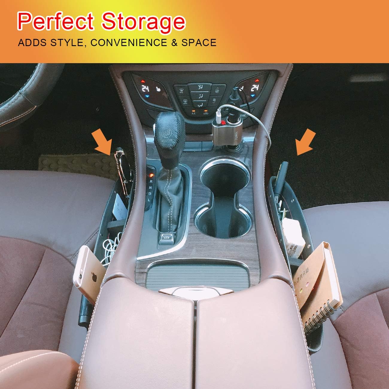 Coolrunner 2 Set Car Seat Gap Organizer, Car Seat Gap Filler, PU Full Leather Car Seat Crevice Storage Box Universal Fit in Between Car Seat Catcher for Phone Keys Cards Pens Coins(Black)