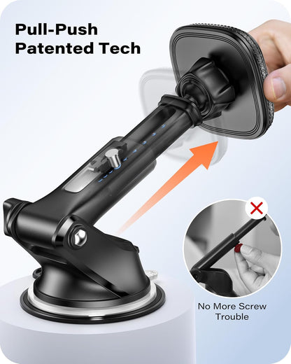 APPS2Car Magnetic Phone Mount for Car, Dashboard & Windshield Suction Cup Holder with Telescopic Arm, Requires Metal Plate for Proper Use, Fit for Android Smartphones(NOT for MagSafe)