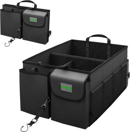 DRIVE - Car Trunk Organizer - Collapsible, Multi-Compartment Automotive SUV Car Organizer for Storage w/Adjustable Straps - Truck & Car Accessories for Women and Men - Black