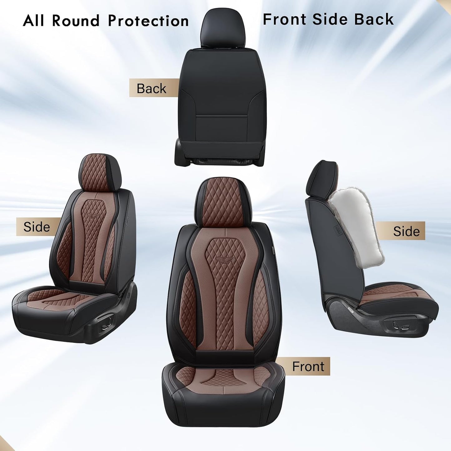 Coverado Seat Covers, Car Seat Covers Full Set, Black Car Seat Cover, Car Seat Covers Front Seats Back Seat Cover, Waterproof Car Seat Cushion, Leather Seat Covers Seat Protector Fit for Most Cars