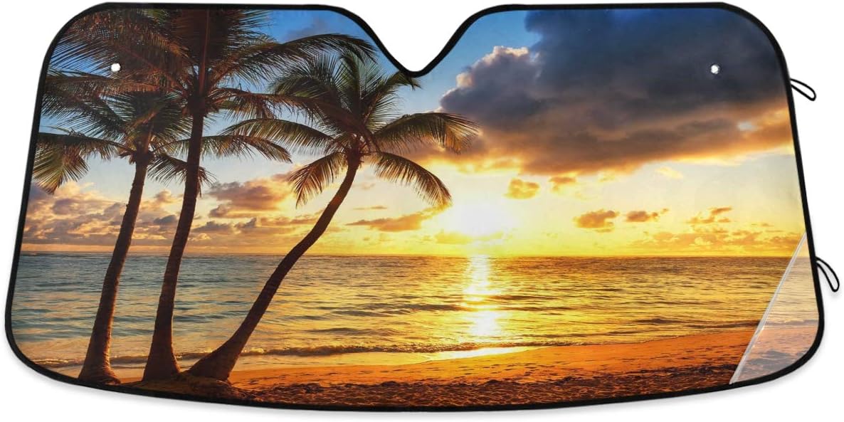 Black Leopard Car Windshield Sun Shade Animal Skin Print Foldable UV Ray Sun Visor Protector Sunshade to Keep Your Vehicle Cool (51" x 27.6")