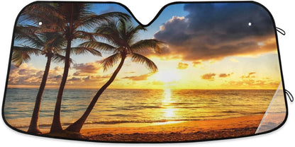 Black Leopard Car Windshield Sun Shade Animal Skin Print Foldable UV Ray Sun Visor Protector Sunshade to Keep Your Vehicle Cool (51" x 27.6")