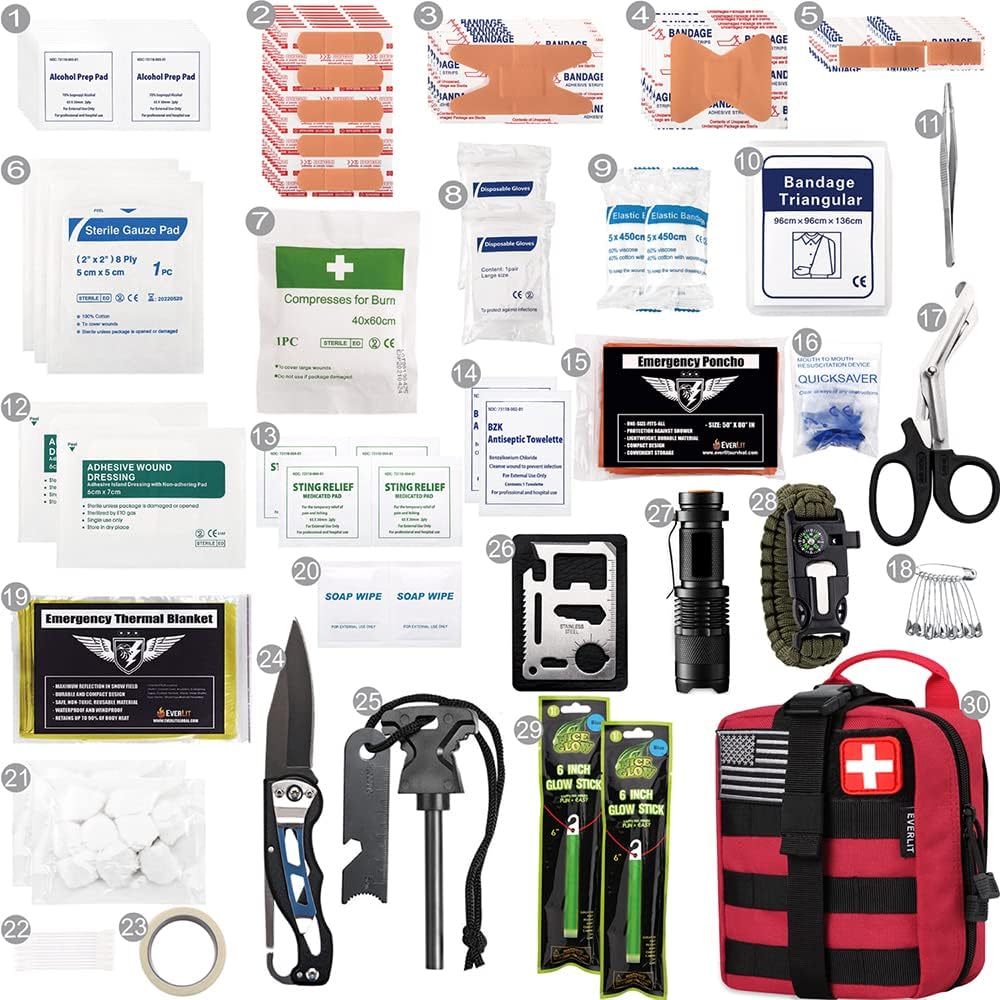 EVERLIT 250 Pieces Survival First Aid Kit IFAK EMT Molle Pouch Survival Kit Outdoor Gear Emergency Kits Trauma Bag for Camping Boat Hunting Hiking Home Car Earthquake and Adventures