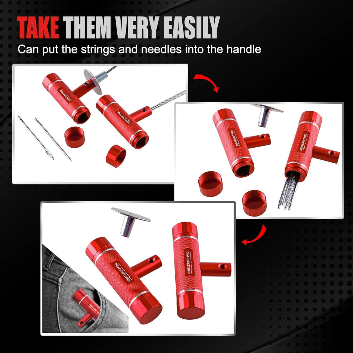 AWELCRAFT 10-Piece Economical Tire Repair Kit – Flat Tire Plug Kit with T-Handle Tools, Storage Case – Fix Punctures Fast, No Tire Removal Needed – Ideal for Car, Truck, Motorcycle, ATV