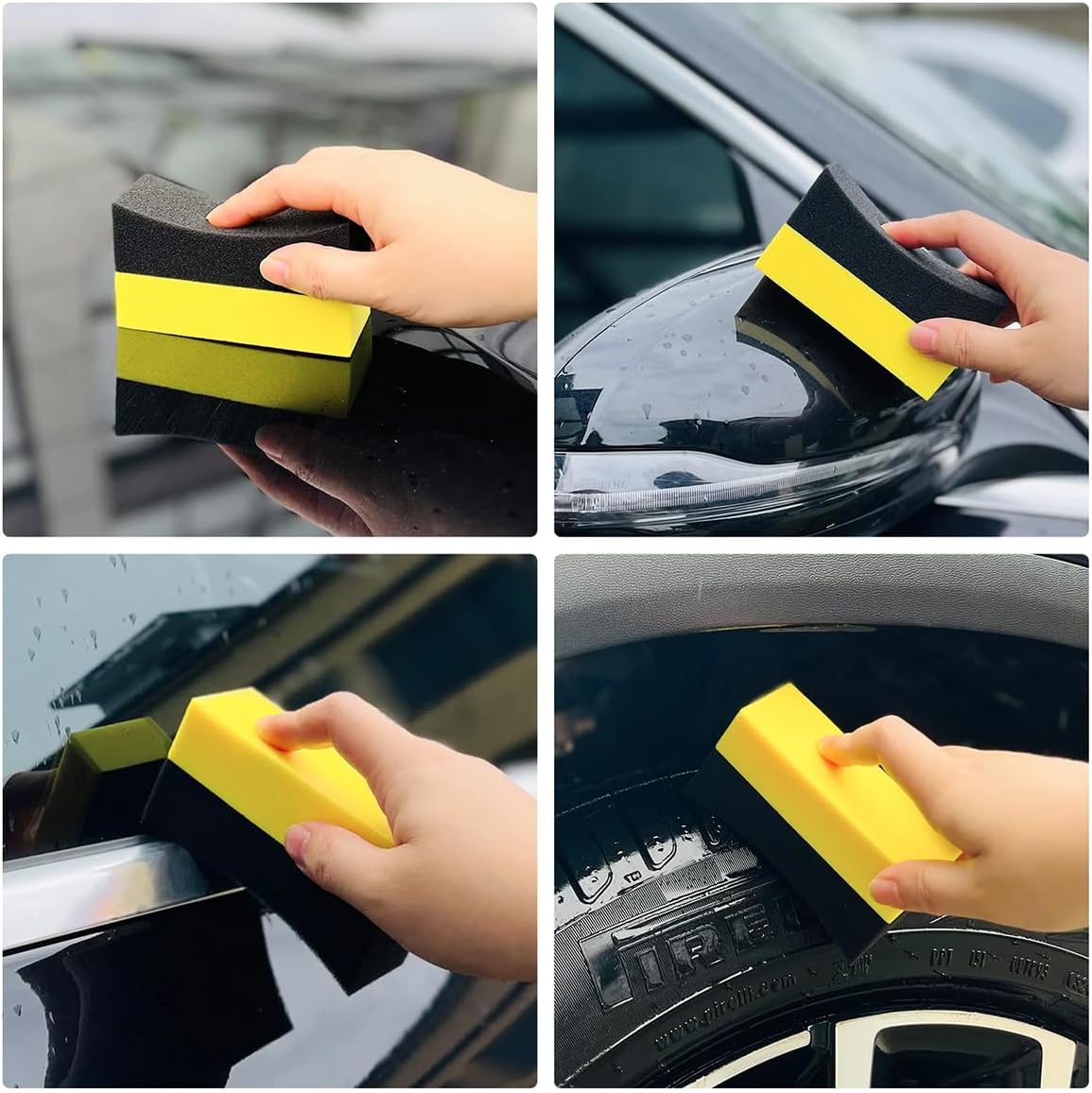 Car Tire Applicator Dressing Shine Sponge, 4PCS Vehicle Contour Wheel Wax Buffing Applicator Pads, Auto Tire Shine Detailing Cleaning Sponge Tool, Universal for SUV RV Truck