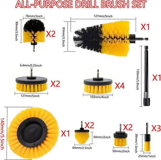 18Pack Drill Brush Power Scrubber Cleaning Brush Extended Long Attachment Set All Purpose Drill Scrub Brushes Kit for Bathroom, Car Detailing, Carpet, Tile Grout, Sinks, Corners