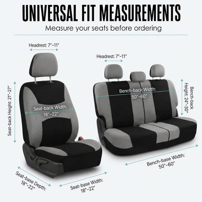 FH Group Full Set Cloth Car Seat Covers, Universal Fit Front and Split Bench Rear, Airbag Compatible, Washable for SUV, Sedan, Van - Black