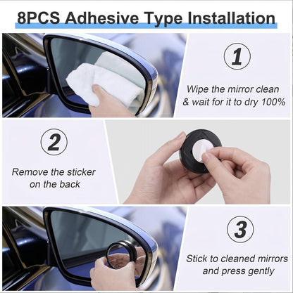 8 Pcs Blind Spot Mirrors for Car, 1.97’’ Round HD Convex Mirror, 360° Wide Angle Side View Mirror with ABS Housing for a wide range of models (black, silver)