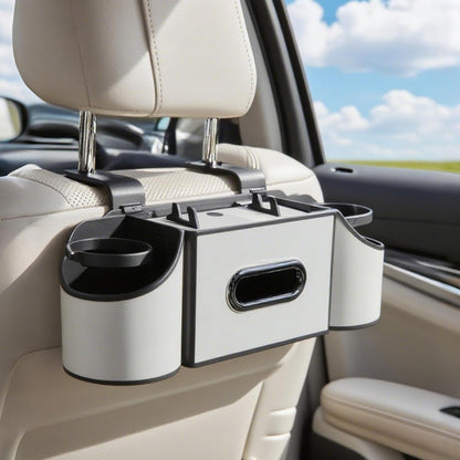 Back Seat Car Organizer,4 in 1 Multifunctional Car Back Seat Storage Box with Drink Cup Holder Tissue Box, for Hold Phone,Snacks, Drinks, Handbag-Black