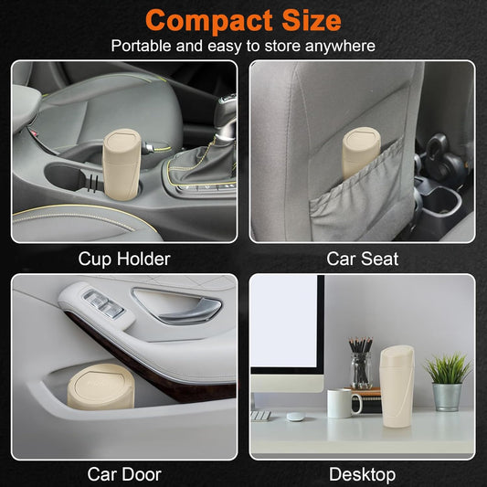 Car Trash Can, 2 Packs Mini Car Trash Bin with Lid, Leakproof Cup Holder Car Garbage Can with 60 Trash Bags, Vehicle Front Back Seat Organizers and Storage for Car, Home, Office, Black
