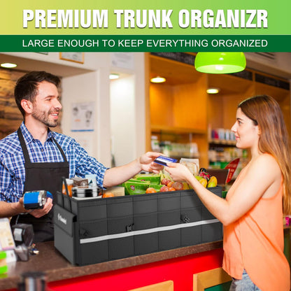 K KNODEL Car Trunk Organizer with Lid, Collapsible Car Trunk Storage Organizer, Car Organizer and Storage for SUV, Truck, Sedan (Medium, Black)