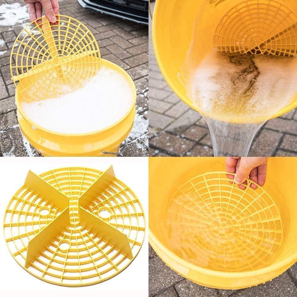 2Pcs Car Wash Cleaning Kit Bucket Guards Plastic Car Vehicle Washing Kits Insert Bucket Dirt Remove Fliter (Yellow, 23.5cm)