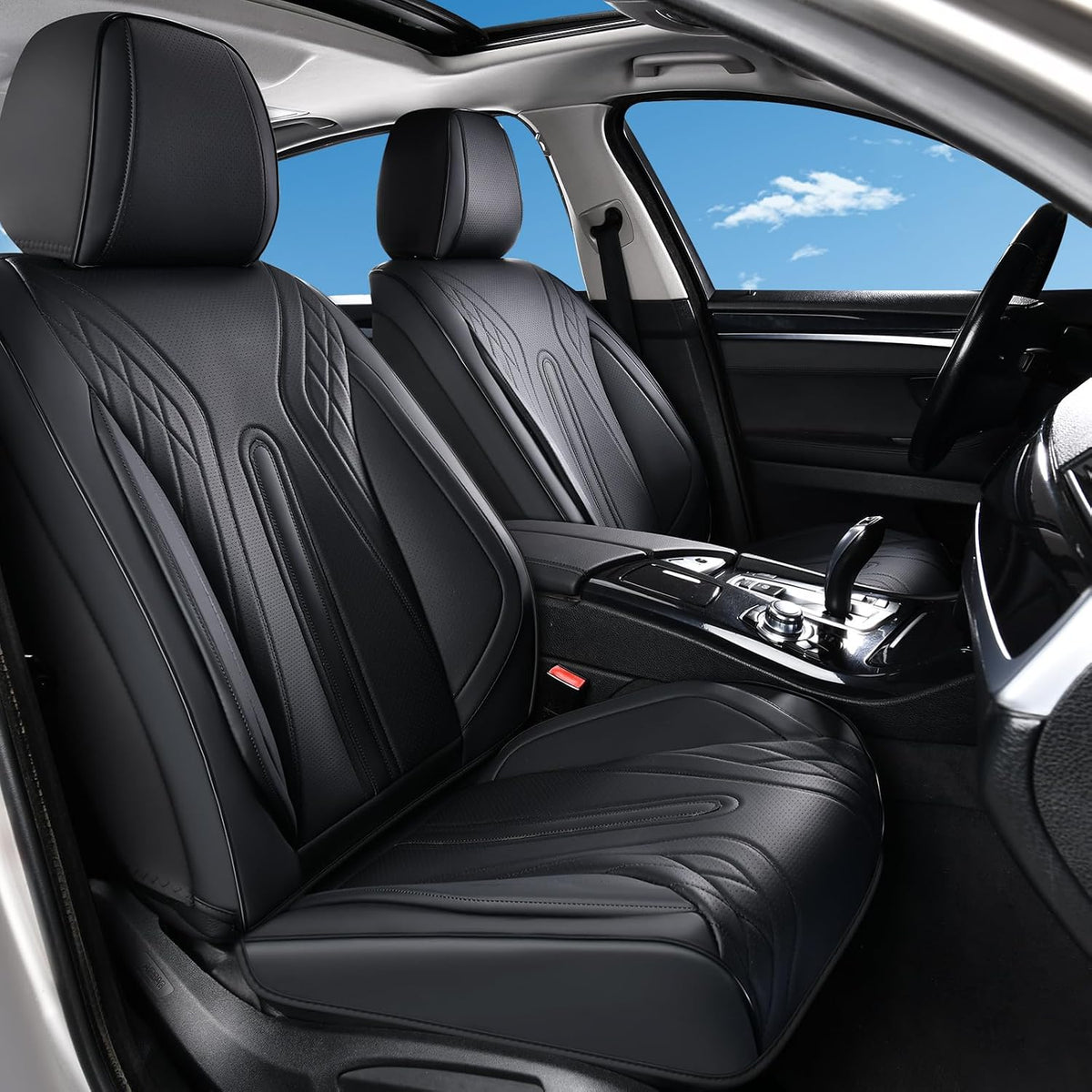 Huidasource Coffee Seat Covers Full Set, Universal Fit for Most Cars Trucks SUV, Full Coverage Leather Seat Cover, Airbag, Cupholder Compatible, Velcro Adjustable, Heaating/Cooling Function Retain