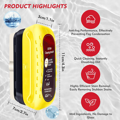 Automotive Oil Film Cleaning Brush with Reusable Foam Sprayer, Upgraded Antifog Glass Cleaning Board, Glass Oil Film Remover for Car Windows & Windshields, Versatile Car Glass Cleaner Brush (Red)