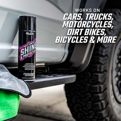 Slick Products Shine & Protectant Spray 17.35 FL OZ. - High Gloss Clear Coating Renew Vinyl, Plastic, Rubber, Trim, Tire, Car, Truck, Motorcycle, Dirt Bike (3-Pack)