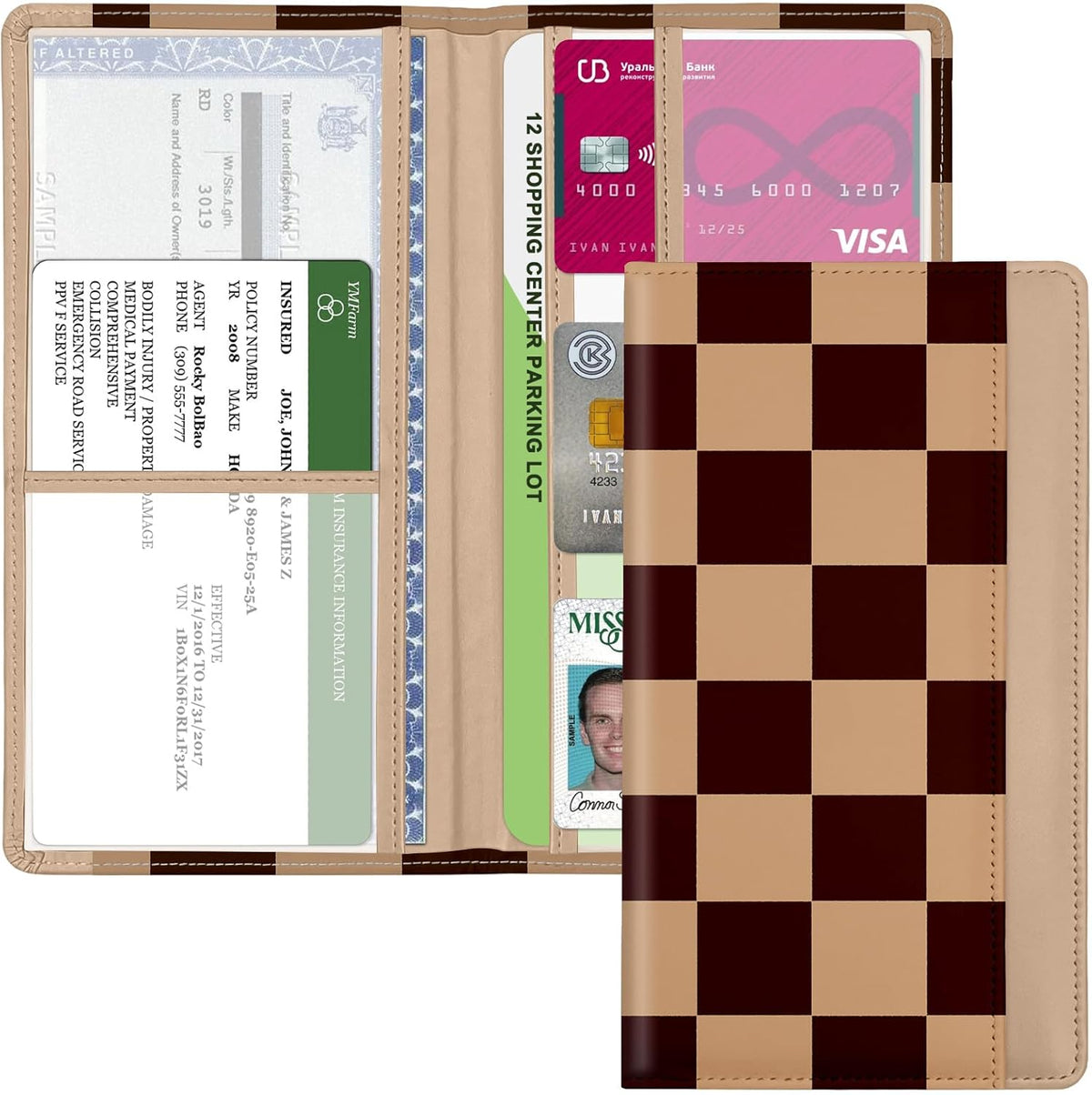 Car Registration and Insurance Holder, with Magnetic Closure for License, Cards and Documents, All Vehicle Needs and Car Accessories (Leopard-Black)