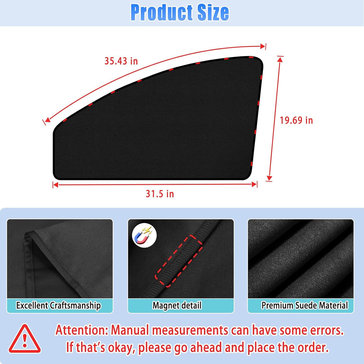ZATOOTO Suede Car Window Shades 4PCS - Car Window Covers for Ultimate Privacy, UV Protection, and Heat Insulation, Side Window Sun Shade Perfect for Camping, Travel, Baby Safety, and Daily Use