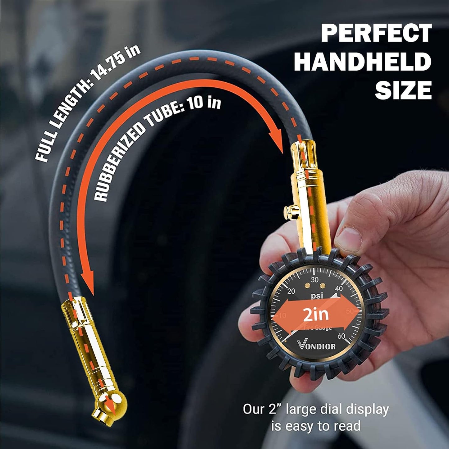 Tire Pressure Gauge - (0-60 PSI) Heavy Duty, Certified ANSI Accurate with Large 2 Inch Easy to Read Glow Dial, Low - High Air Pressure Gauge. Tire Gauge for Car and Trucks Tires by Vondior