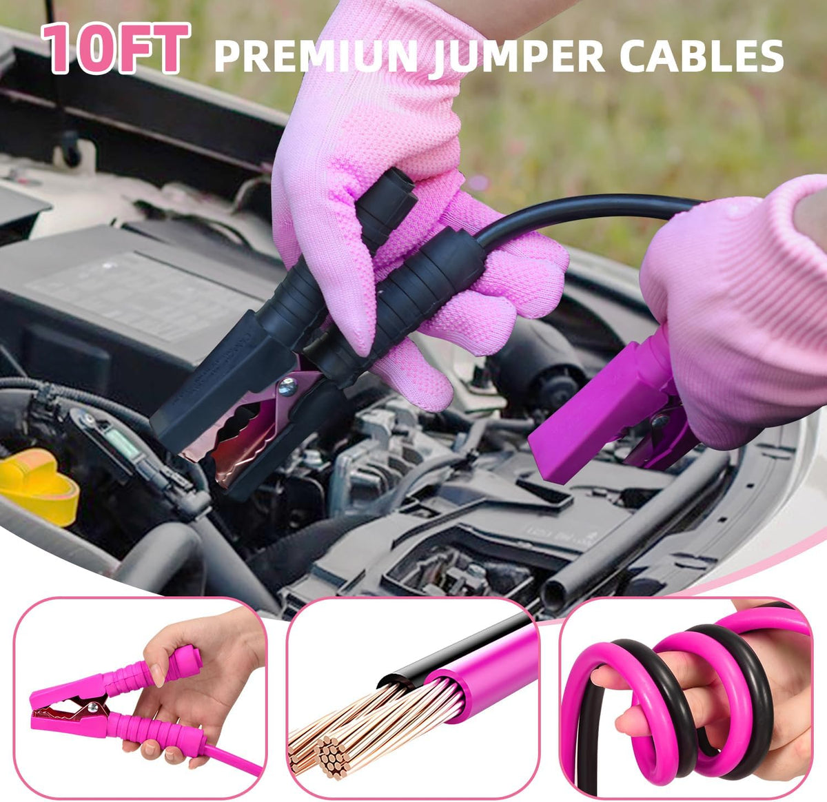 Roadside Car Emergency Kit, Winter Car Safety Kit with 10FT Jumper Cables, Tow Strap, Tool Kit, Reflective Warning Triangle, Road Trip Essentials, for New Drivers, Teens