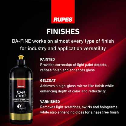 RUPES 9.DAFINE250 Pack of 1 250 ml Yellow D-A Fine High Performance Polishing Compound for Car Detailing & Removing Scratches| Removes Fine Defects | Micro-Abrasive Technology | Removes Swirl Marks