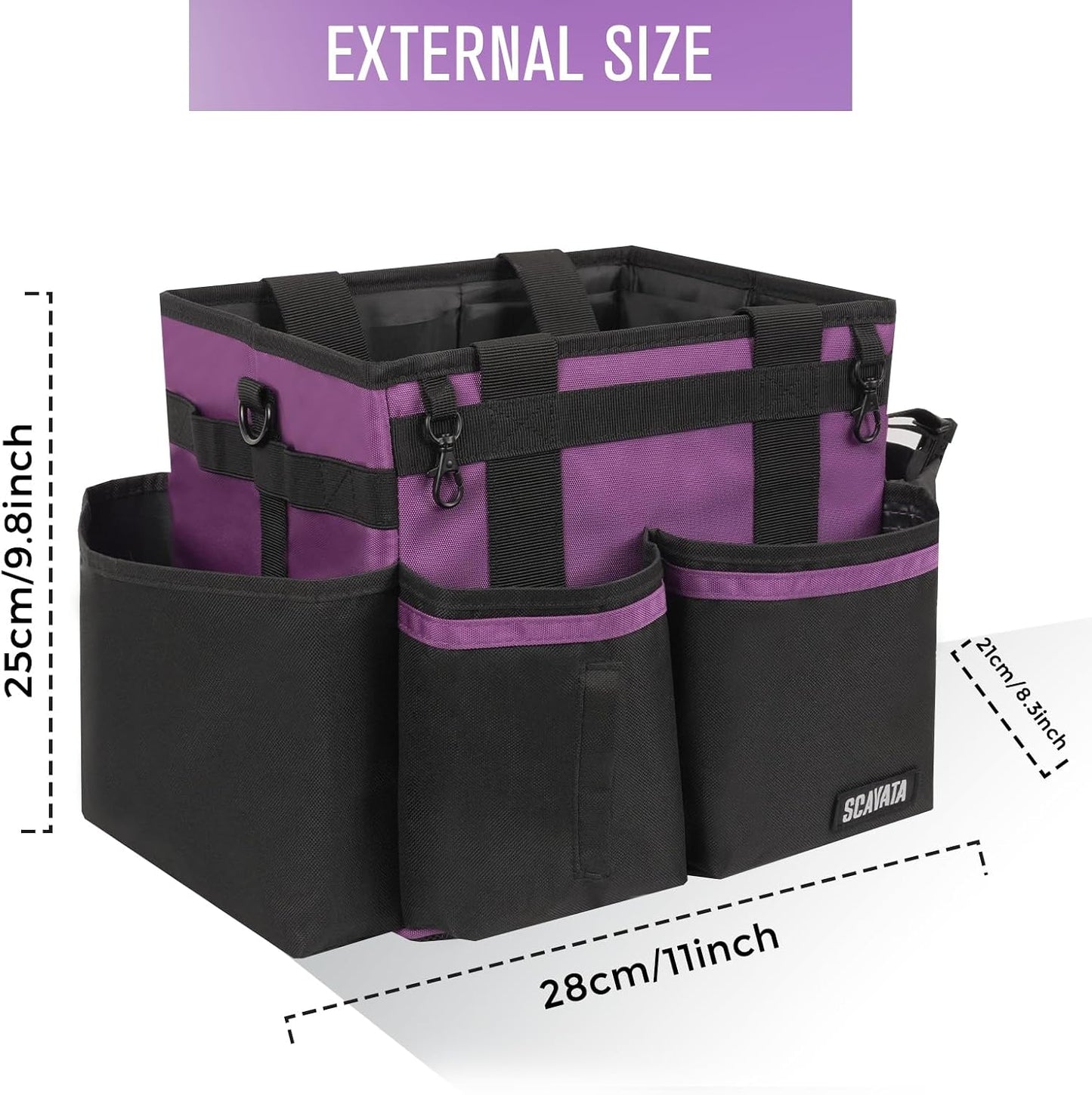 SCAVATA Compact Wearable Cleaning Caddy, Small Supplies Organizer with Handle & Shoulder Straps for Housekeepers, Under Sink & Car Cleaning Tool Organizer Bag (Black)
