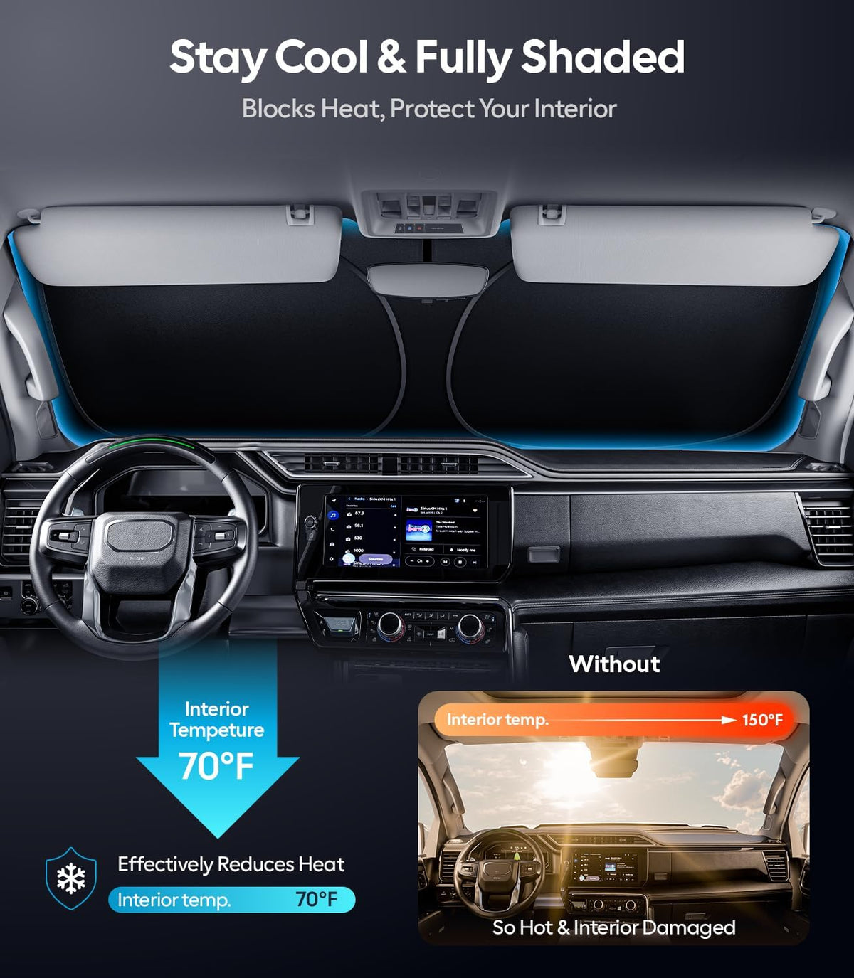 Wigoo Tesla New Model Y Accessories Windshield Sunshade [OEM Design, 100% Sun Blockage] Foldable Heat Insulation Sunshade with Storage Bag, for Model Y 2020~2026 (Juniper), Silver Coating - Colors B