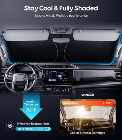 Wigoo Tesla New Model Y Accessories Windshield Sunshade [OEM Design, 100% Sun Blockage] Foldable Heat Insulation Sunshade with Storage Bag, for Model Y 2020~2026 (Juniper), Silver Coating - Colors B