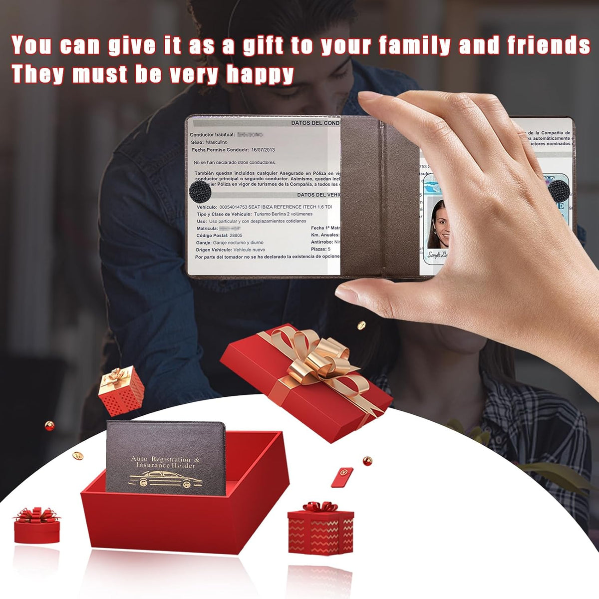 Ziciner Car Registration Insurance Holder, 2Pack Essential Auto Card Document Glove Box Organizer with Touch Fastener, Vehicle Interior Accessories Perfect for Most Car, Truck, SUV (Red/Small Car)