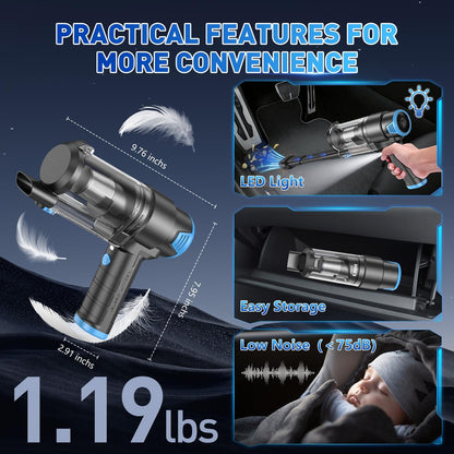 KMM Handheld Car Vacuum Cleaner, 10000PA Vacuum Cleaner & Air Duster, 120W High Power Hand Held Vacuum Cordless, Portable Vacuum Rechargeable with Multi-Nozzles & LED Light for Car, Home, Pet, Office